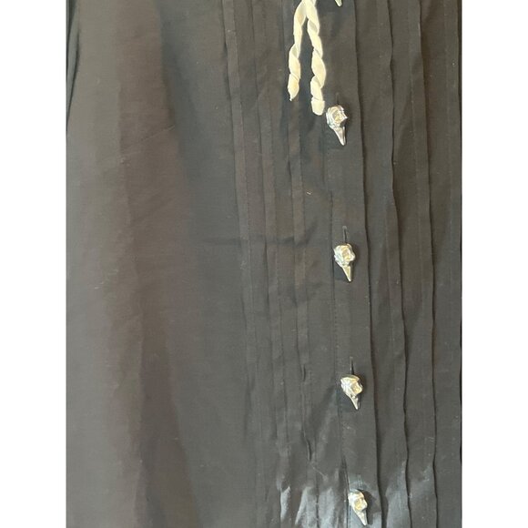 Goth-Inspired Black Button-Up Blouse W/ Embroidered Collar Plague Doctor Buttons - Picture 3 of 9